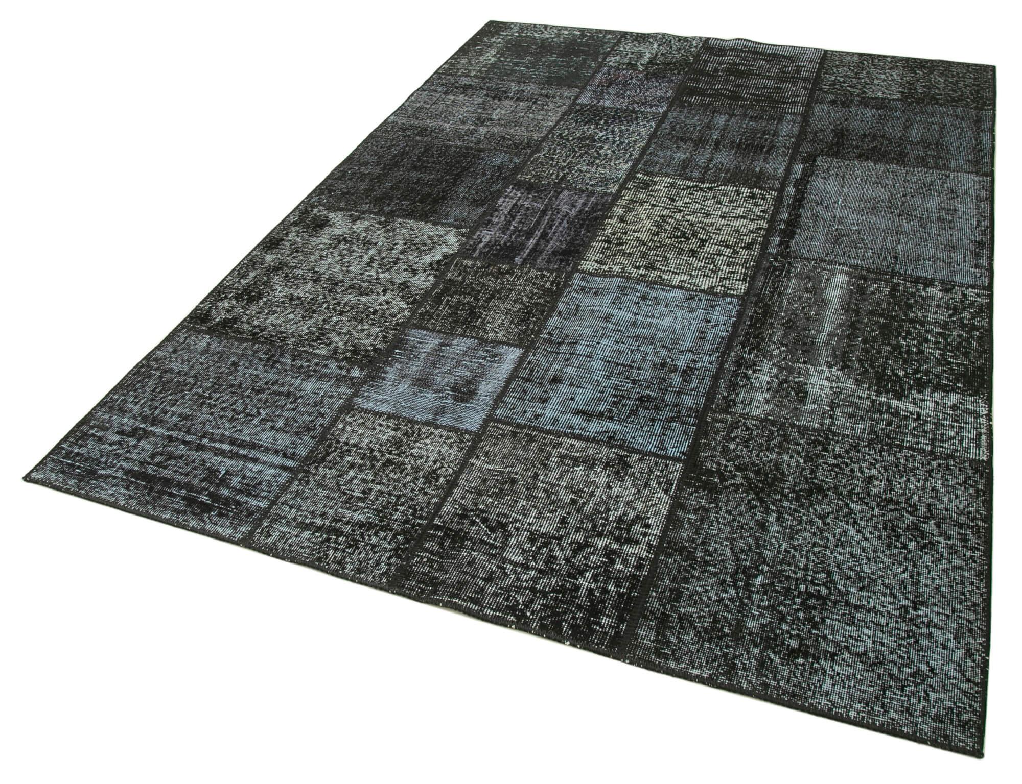 Kırk Yama Siyah Patchwork Pamuk Yün El Dokuma Halısı 171x240 Agacan