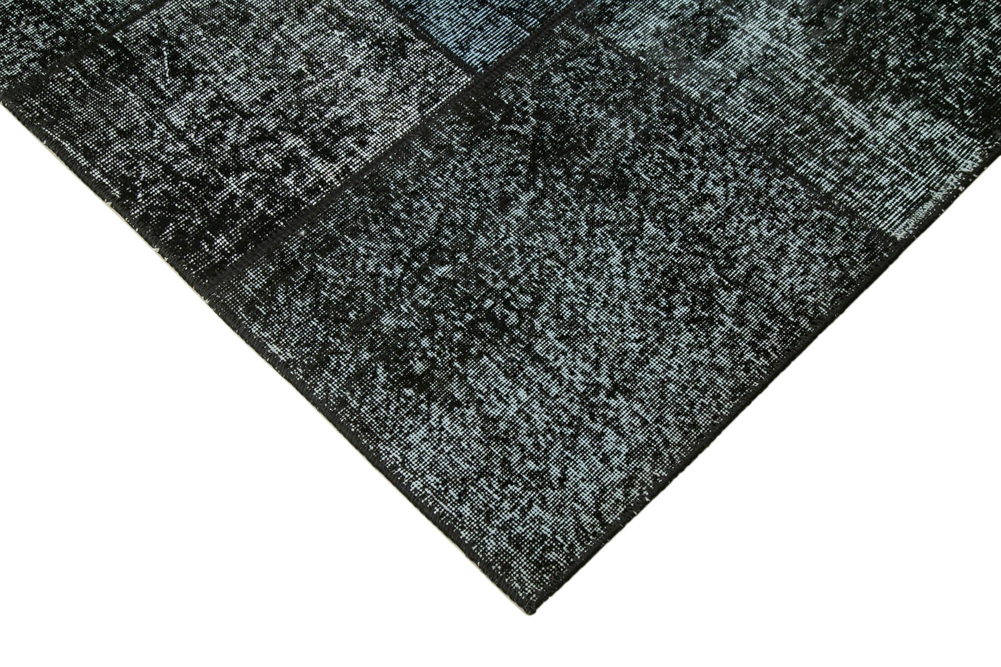 Kırk Yama Siyah Patchwork Pamuk Yün El Dokuma Halısı 171x240 Agacan