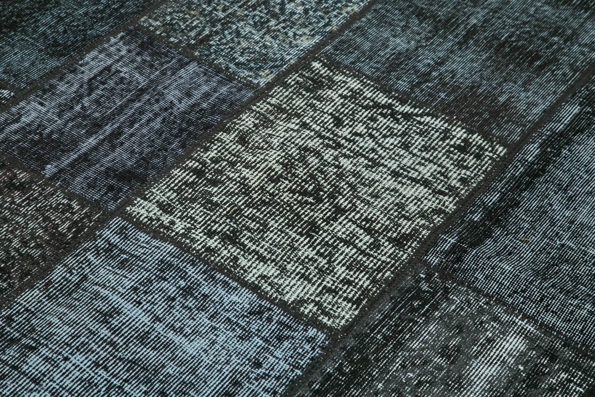 Kırk Yama Siyah Patchwork Pamuk Yün El Dokuma Halısı 171x240 Agacan