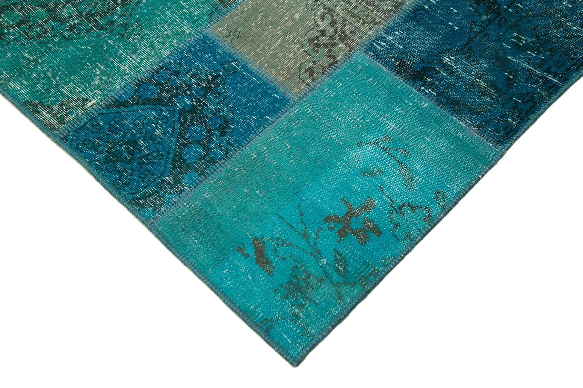Kırk Yama Turkuaz Patchwork Pamuk Yün El Dokuma Halısı 170x242 Agacan