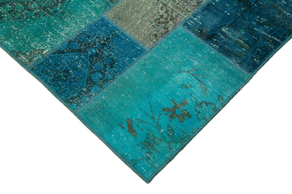 Kırk Yama Turkuaz Patchwork Pamuk Yün El Dokuma Halısı 170x242 Agacan