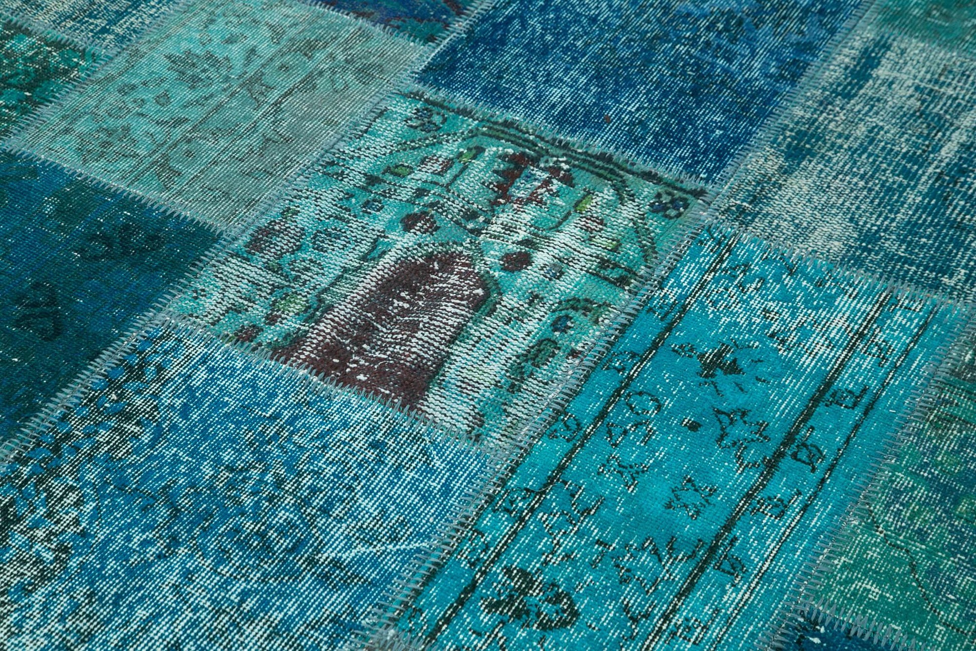 Kırk Yama Turkuaz Patchwork Pamuk Yün El Dokuma Halısı 170x242 Agacan