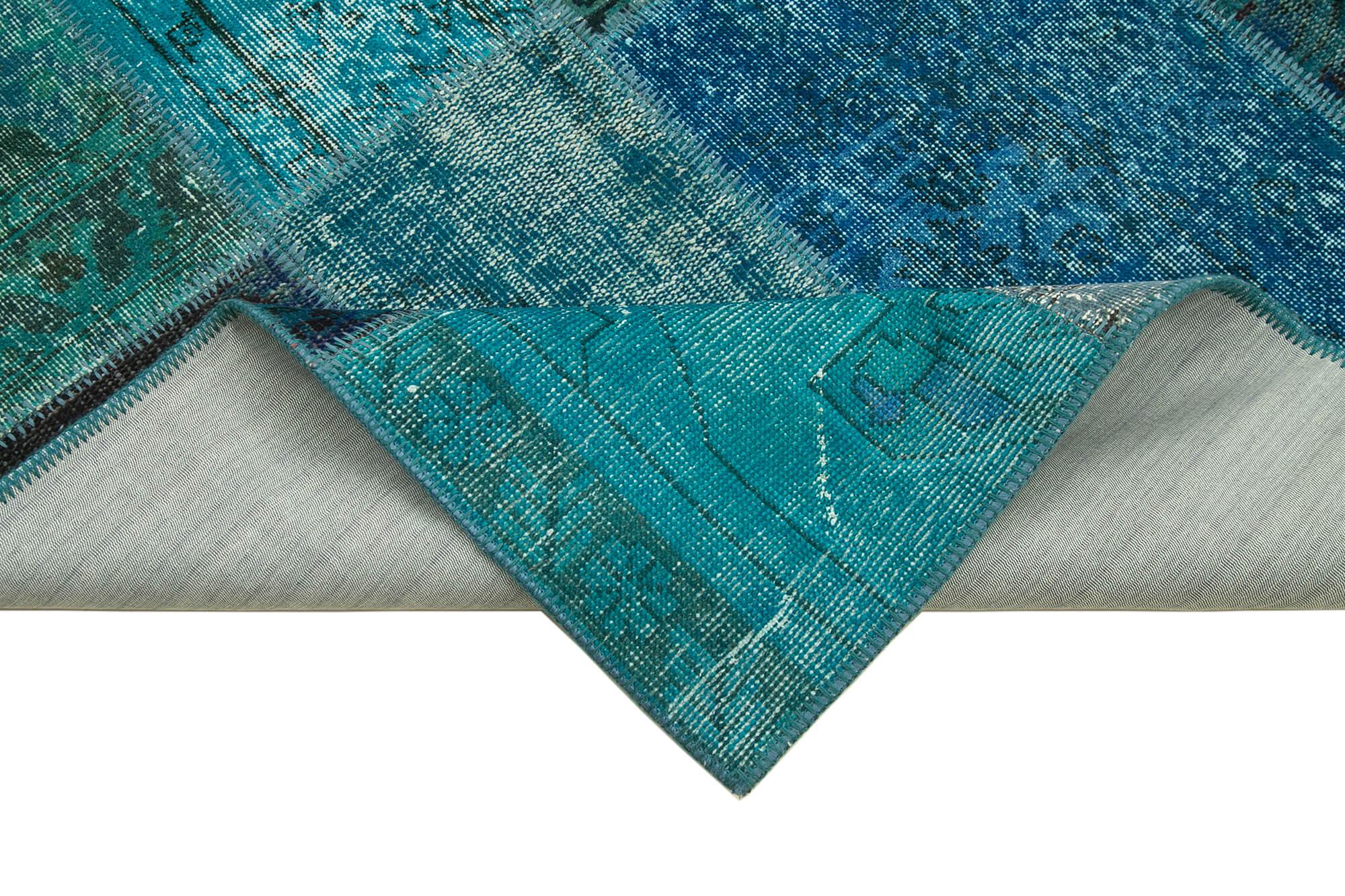 Kırk Yama Turkuaz Patchwork Pamuk Yün El Dokuma Halısı 170x242 Agacan