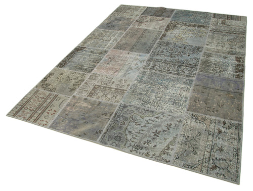 Kırk Yama Gri Patchwork Pamuk Yün El Dokuma Halısı 172x245 Agacan