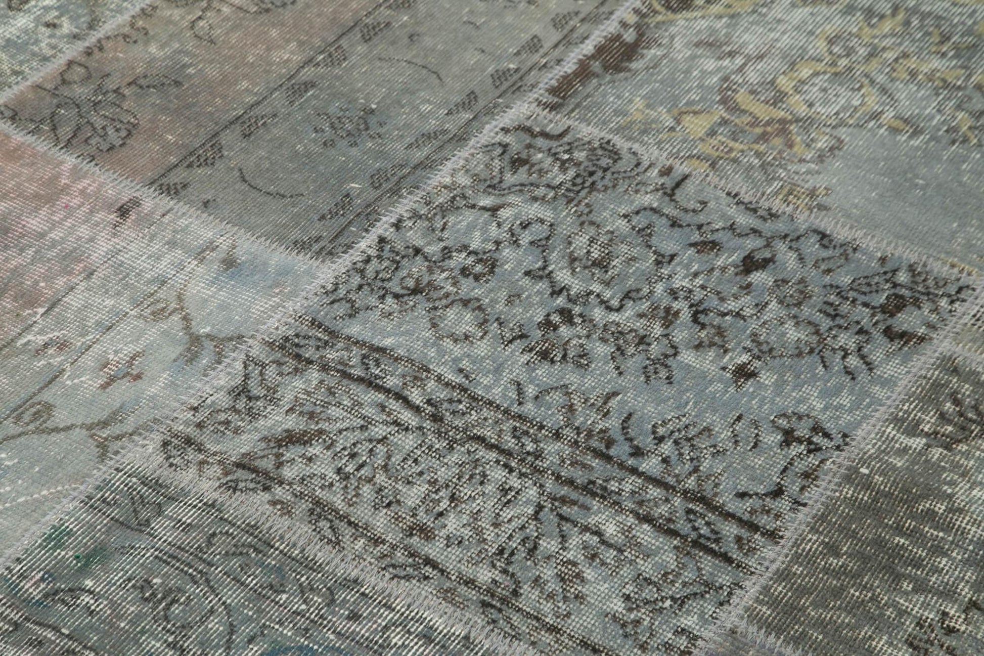 Kırk Yama Gri Patchwork Pamuk Yün El Dokuma Halısı 172x245 Agacan