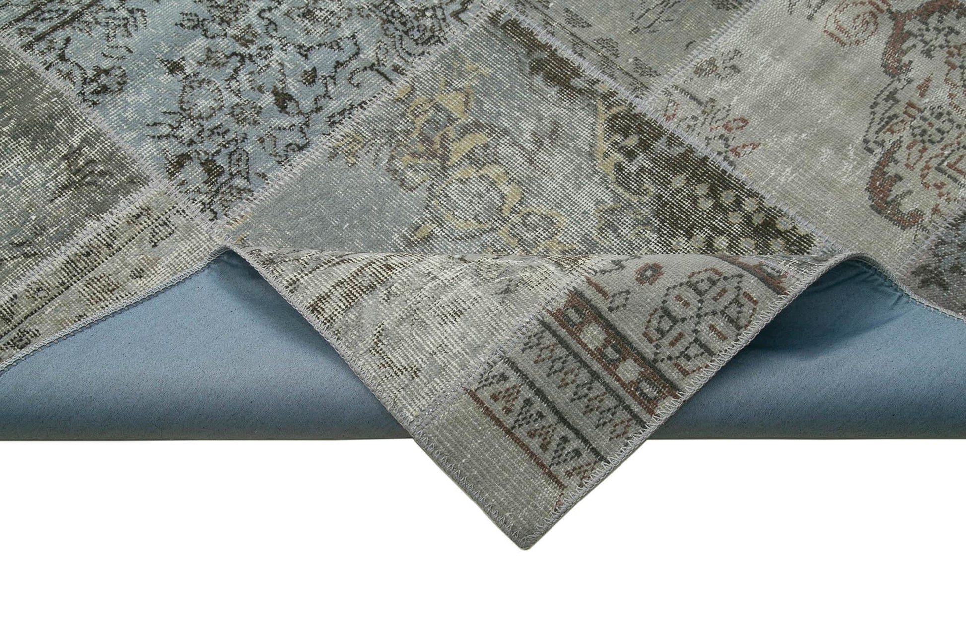 Kırk Yama Gri Patchwork Pamuk Yün El Dokuma Halısı 172x245 Agacan