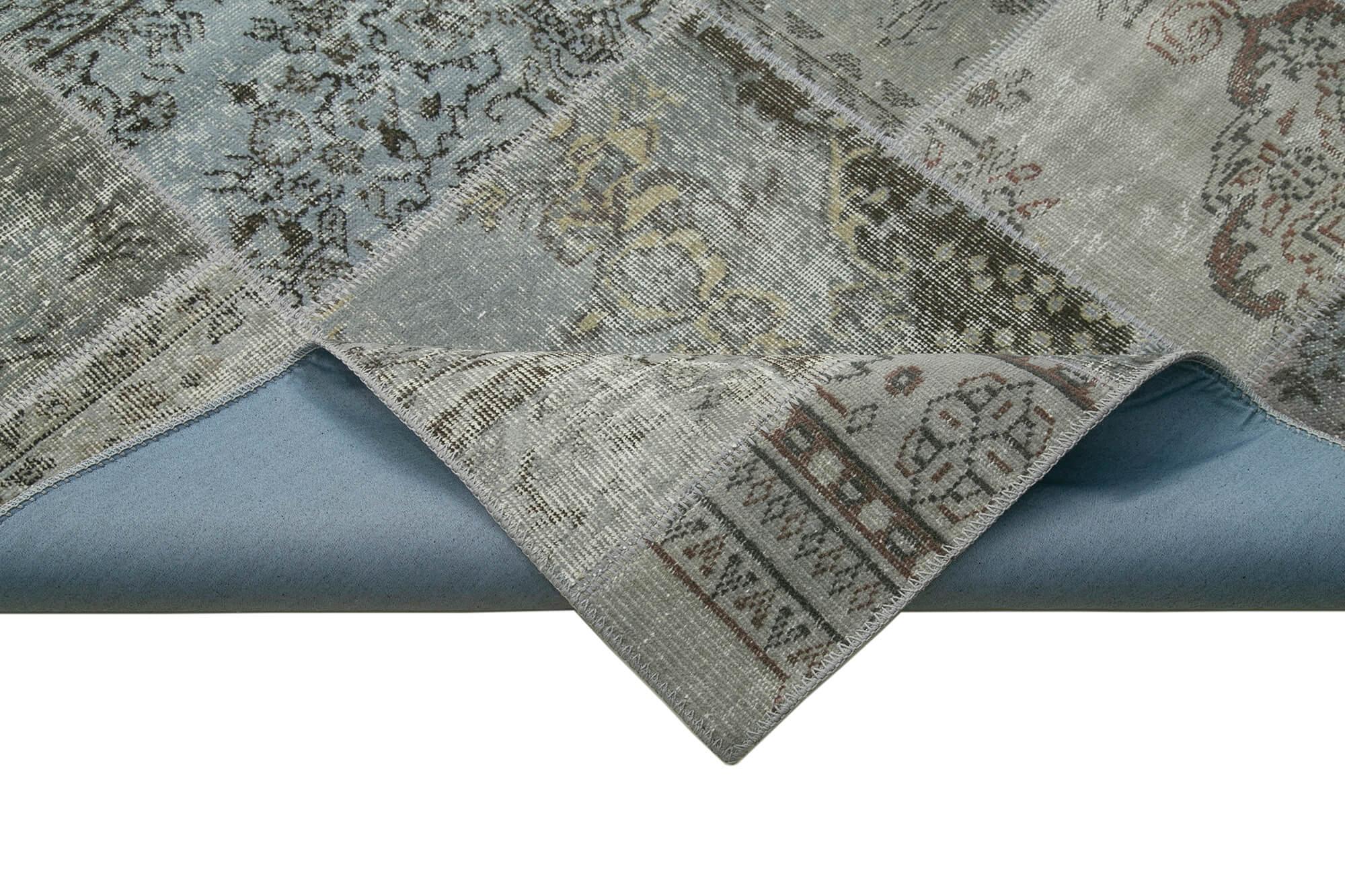 Kırk Yama Gri Patchwork Pamuk Yün El Dokuma Halısı 172x245 Agacan