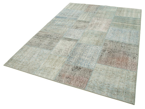 Kırk Yama Mavi Patchwork Pamuk Yün El Dokuma Halısı 171x241 Agacan