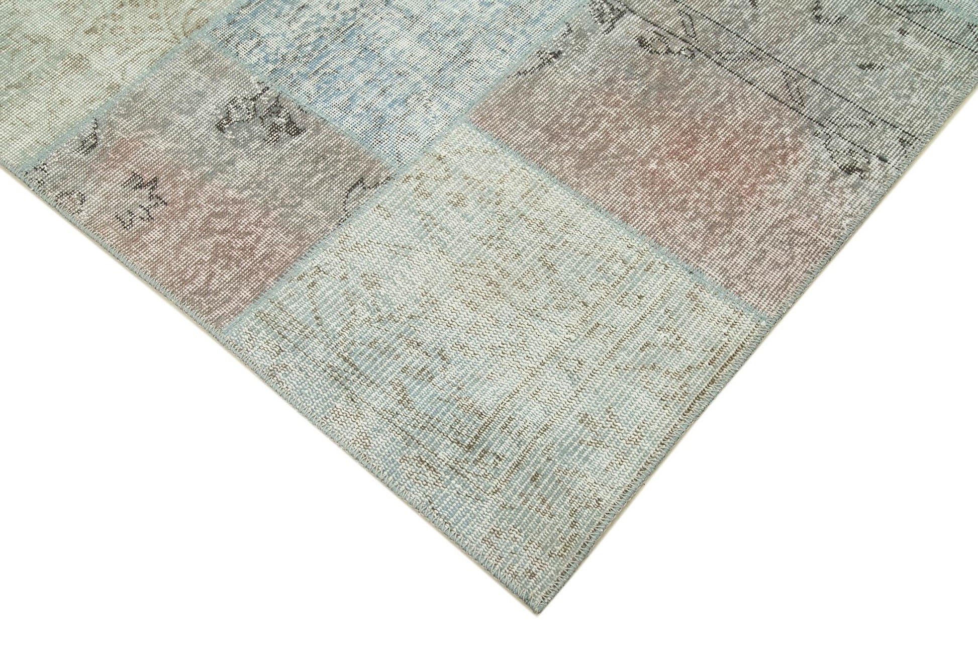 Kırk Yama Mavi Patchwork Pamuk Yün El Dokuma Halısı 171x241 Agacan