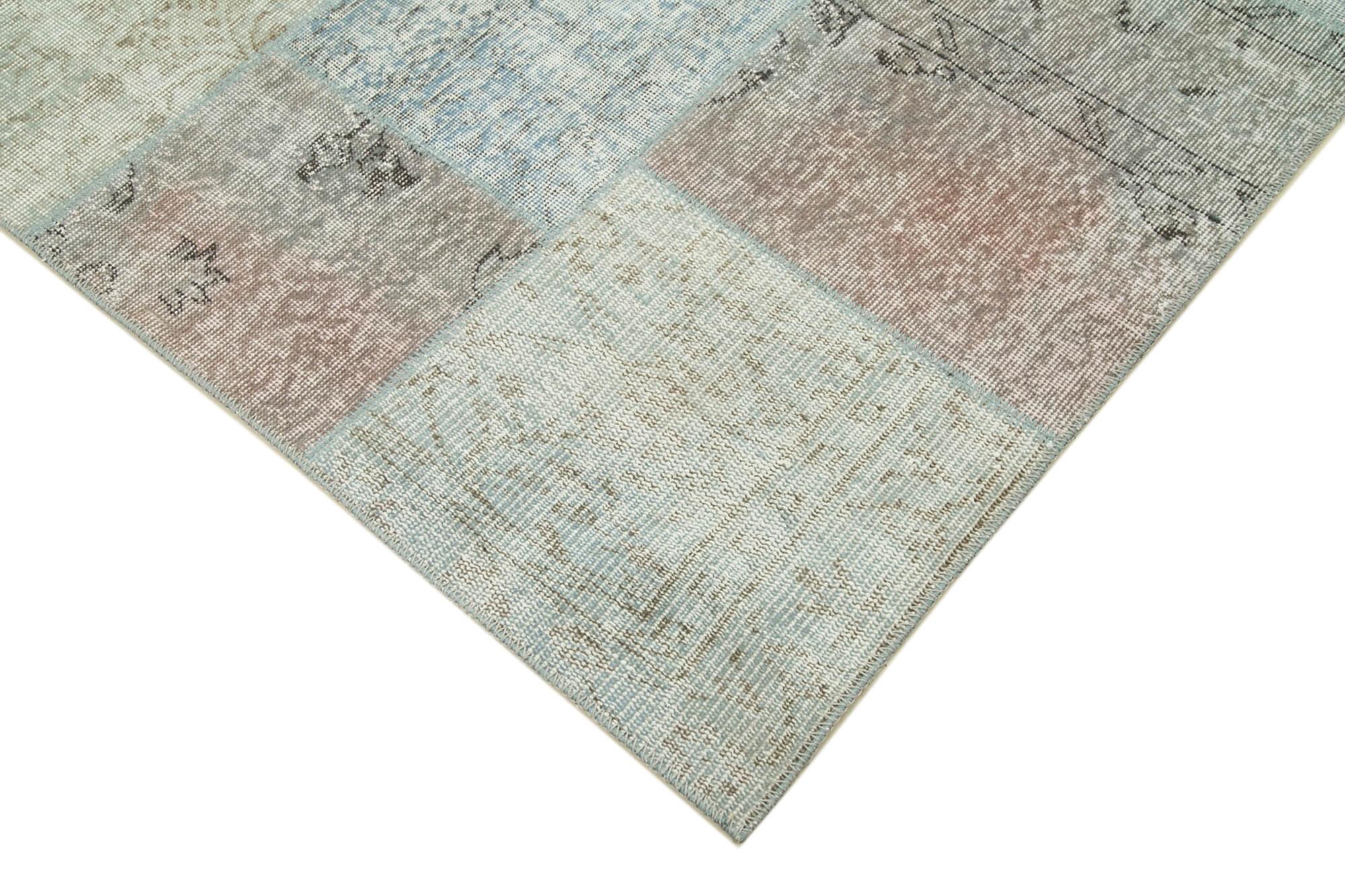 Kırk Yama Mavi Patchwork Pamuk Yün El Dokuma Halısı 171x241 Agacan