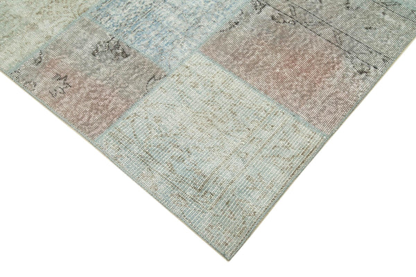 Kırk Yama Mavi Patchwork Pamuk Yün El Dokuma Halısı 171x241 Agacan