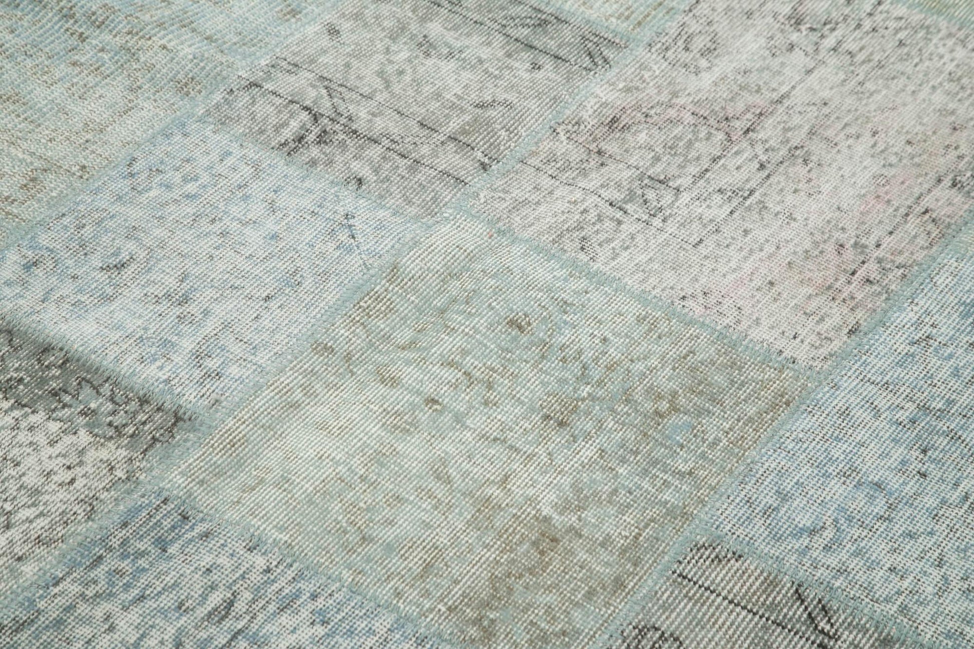 Kırk Yama Mavi Patchwork Pamuk Yün El Dokuma Halısı 171x241 Agacan