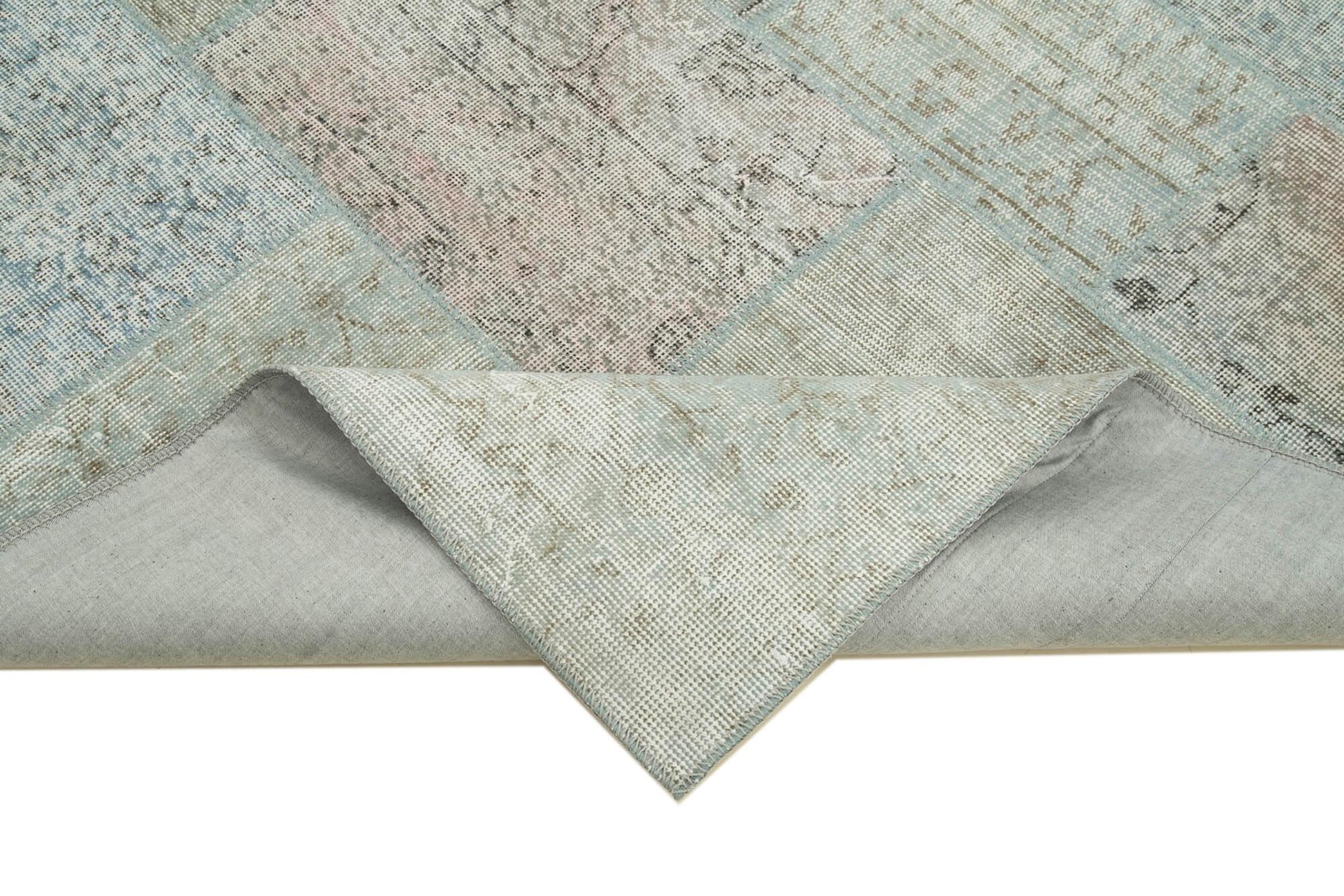 Kırk Yama Mavi Patchwork Pamuk Yün El Dokuma Halısı 171x241 Agacan
