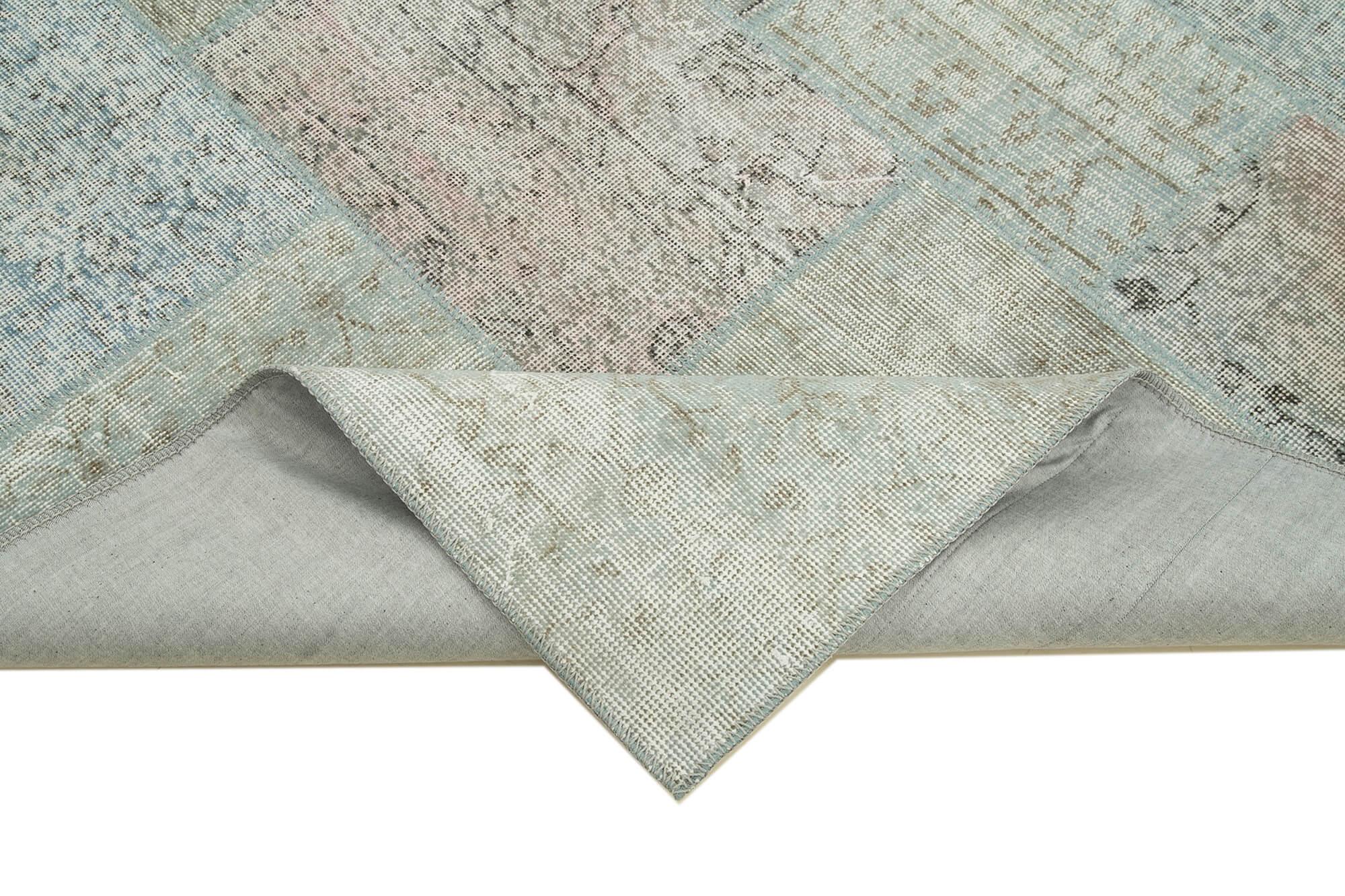 Kırk Yama Mavi Patchwork Pamuk Yün El Dokuma Halısı 171x241 Agacan
