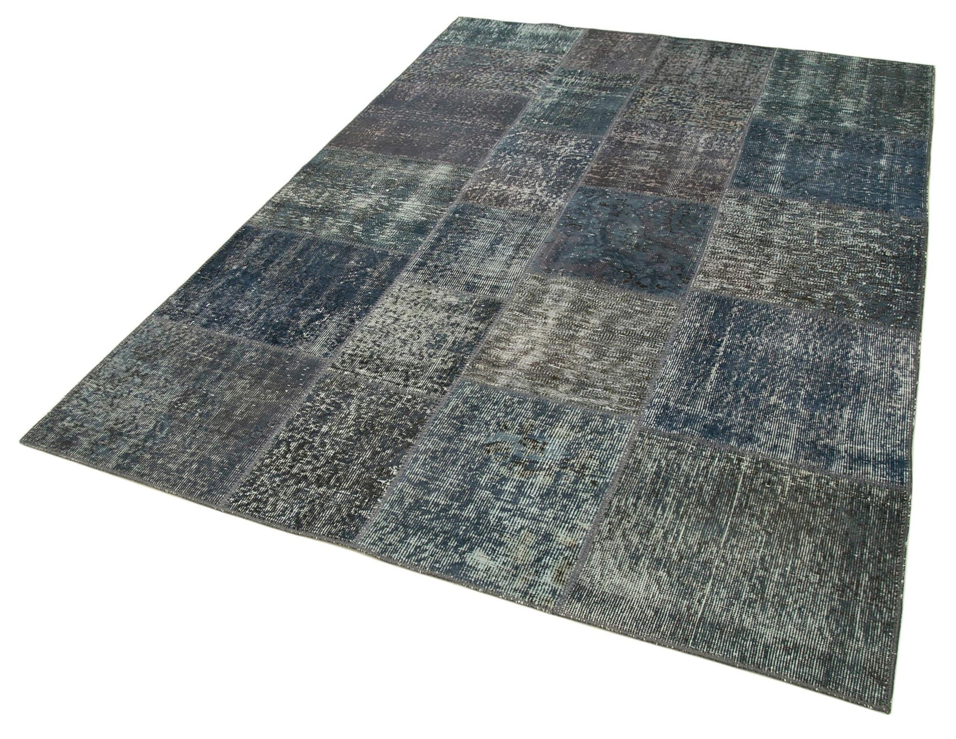 Kırk Yama Gri Patchwork Pamuk Yün El Dokuma Halısı 171x242 Agacan