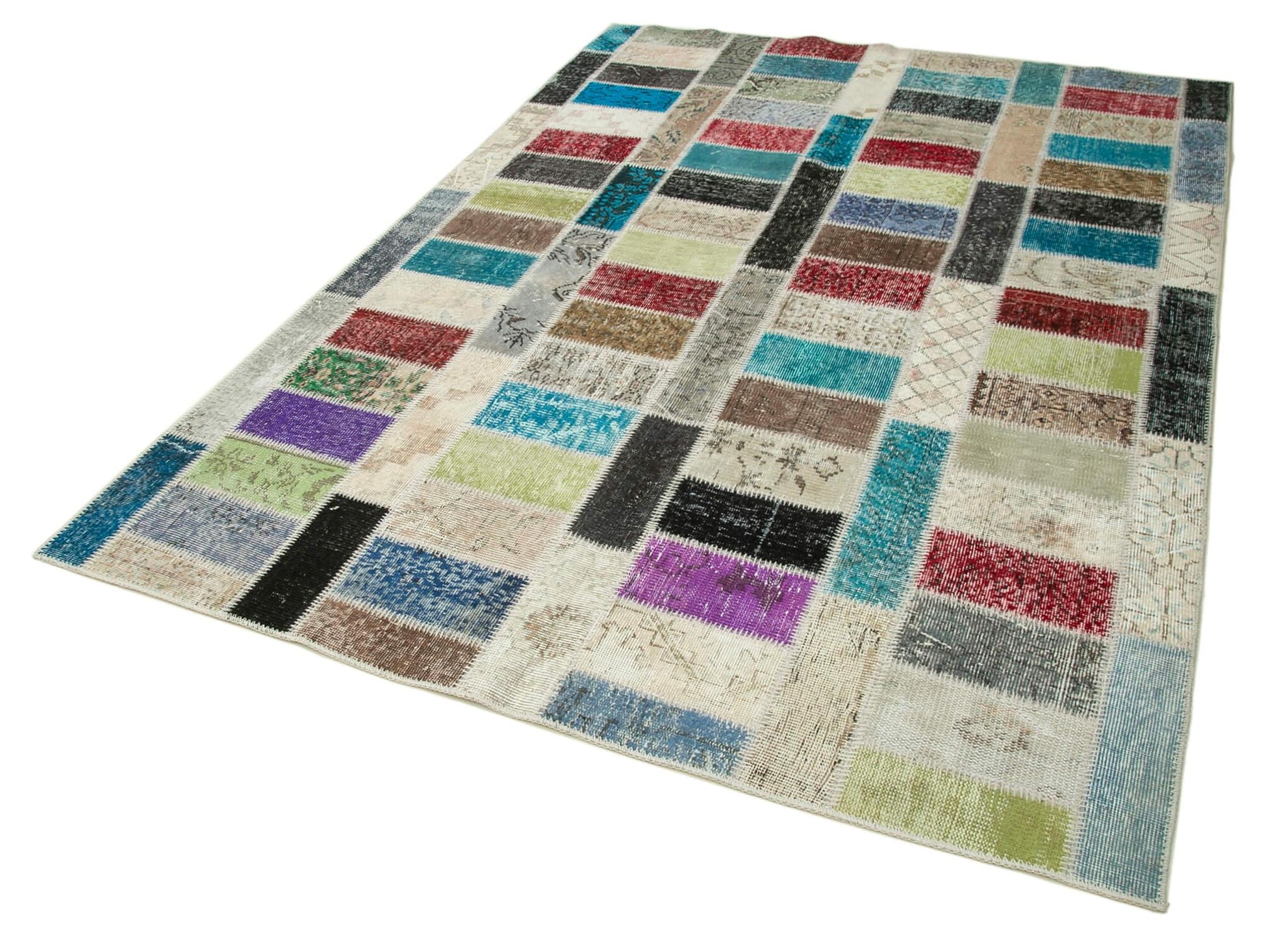 Kırk Yama Pembe Patchwork Pamuk Yün El Dokuma Halısı 178x246 Agacan