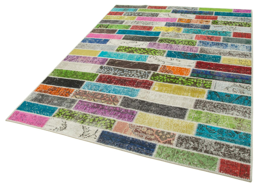 Kırk Yama Pembe Patchwork Pamuk Yün El Dokuma Halısı 172x227 Agacan