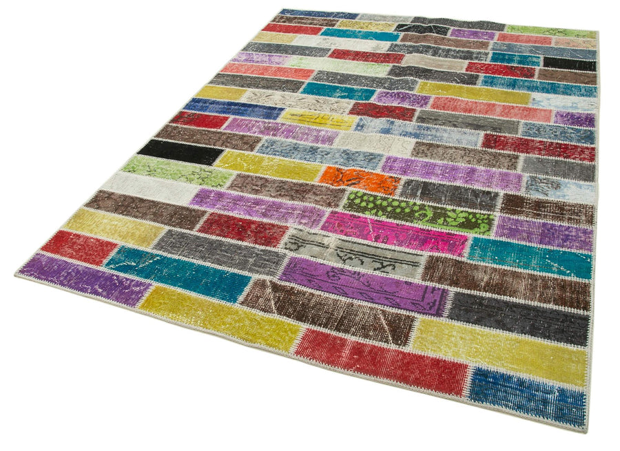 Kırk Yama Pembe Patchwork Pamuk Yün El Dokuma Halısı 172x230 Agacan