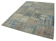 Kırk Yama Mavi Patchwork Pamuk Yün El Dokuma Halısı 175x244 Agacan