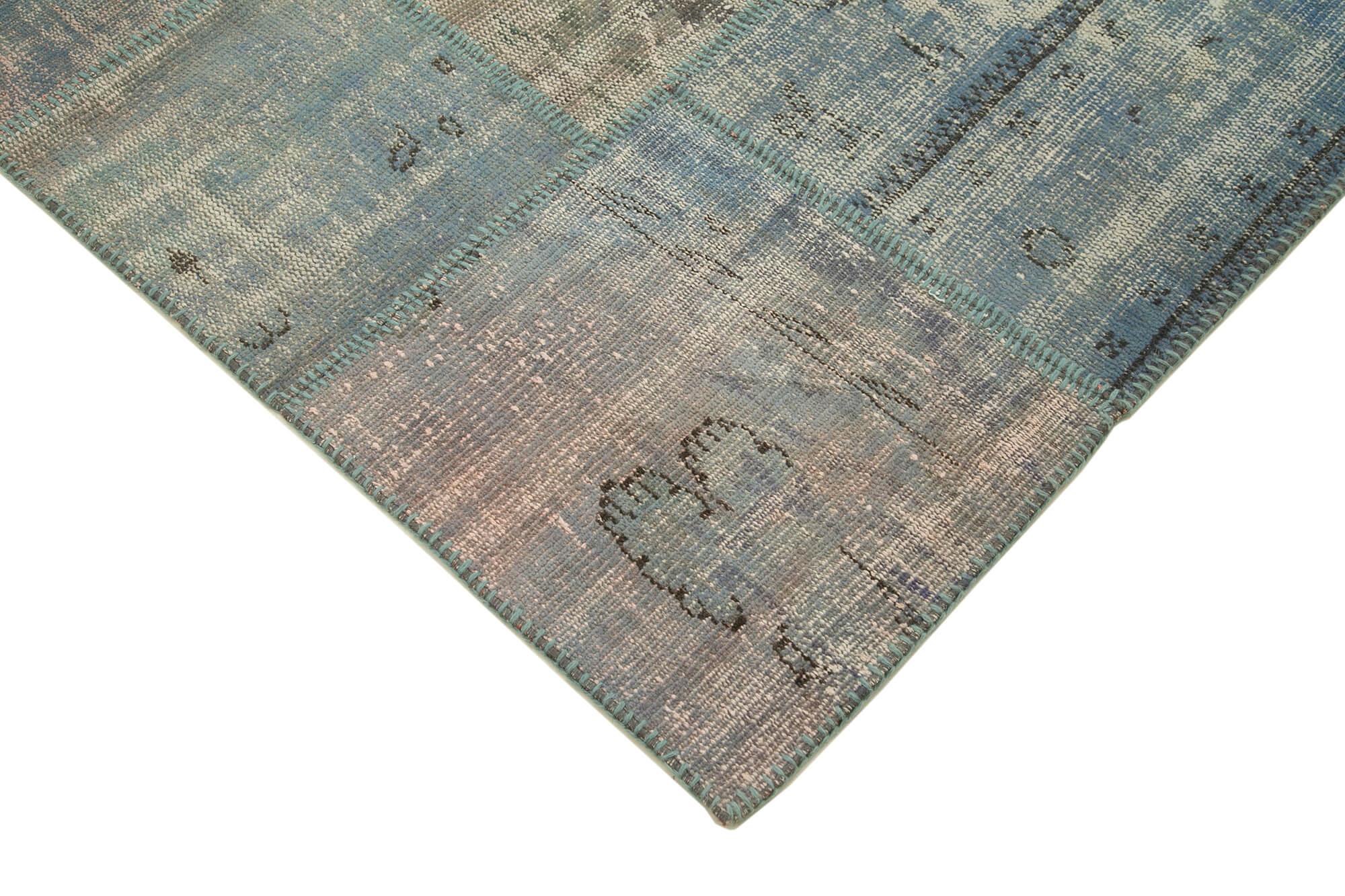 Kırk Yama Mavi Patchwork Pamuk Yün El Dokuma Halısı 175x244 Agacan