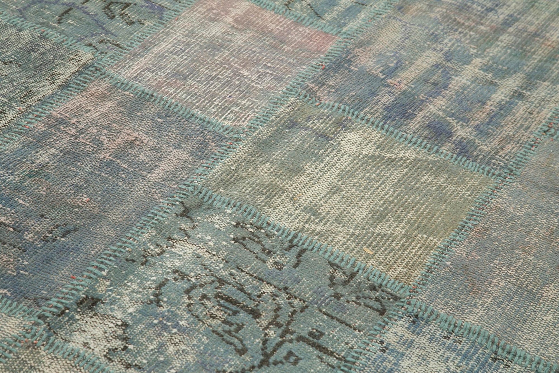 Kırk Yama Mavi Patchwork Pamuk Yün El Dokuma Halısı 175x244 Agacan