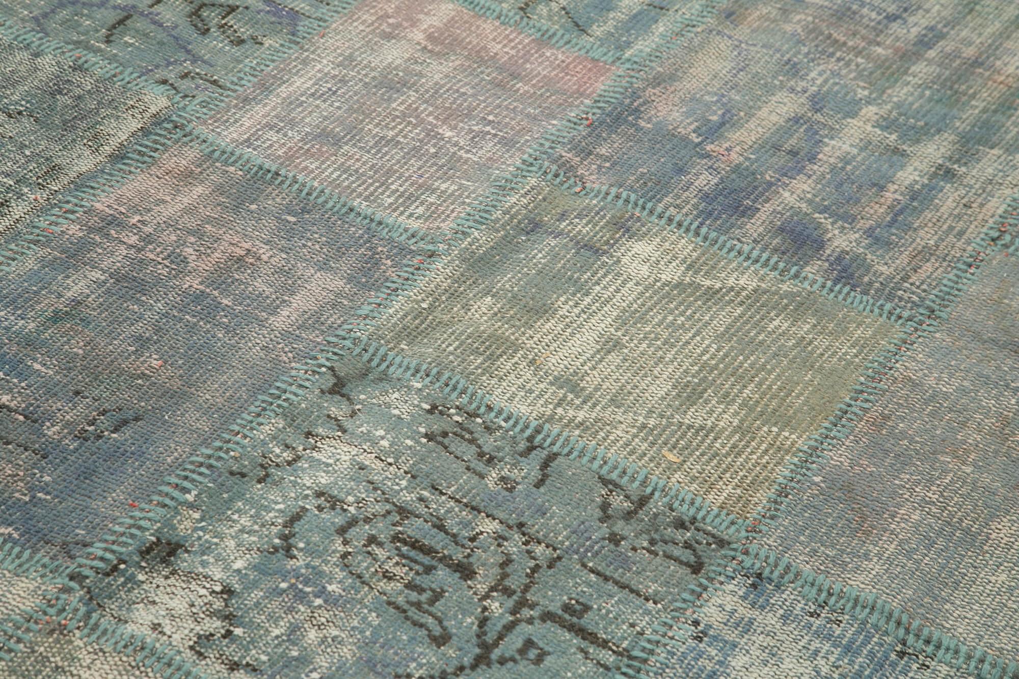 Kırk Yama Mavi Patchwork Pamuk Yün El Dokuma Halısı 175x244 Agacan