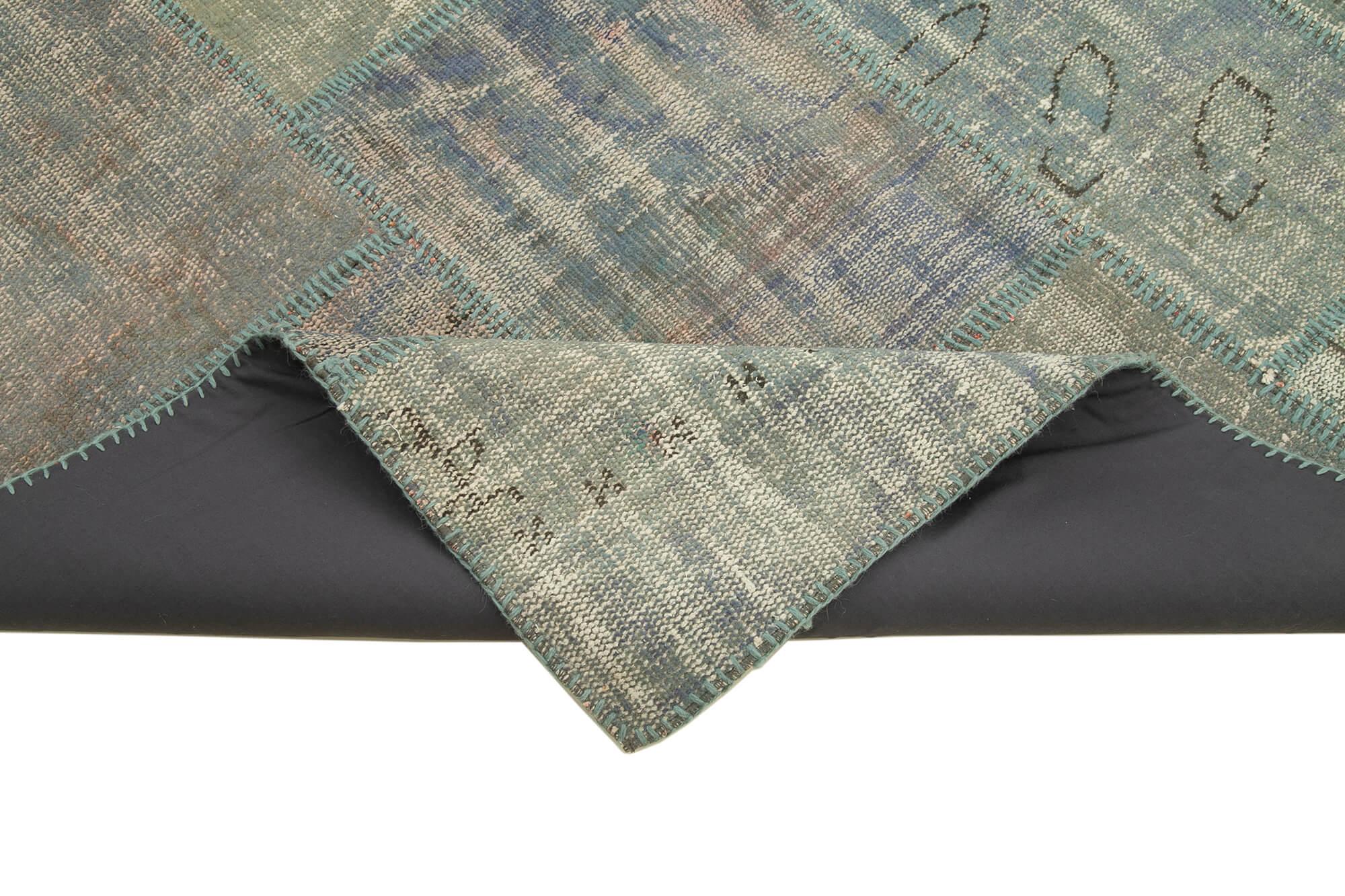 Kırk Yama Mavi Patchwork Pamuk Yün El Dokuma Halısı 175x244 Agacan