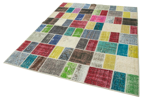 Kırk Yama Pembe Patchwork Pamuk Yün El Dokuma Halısı 177x229 Agacan
