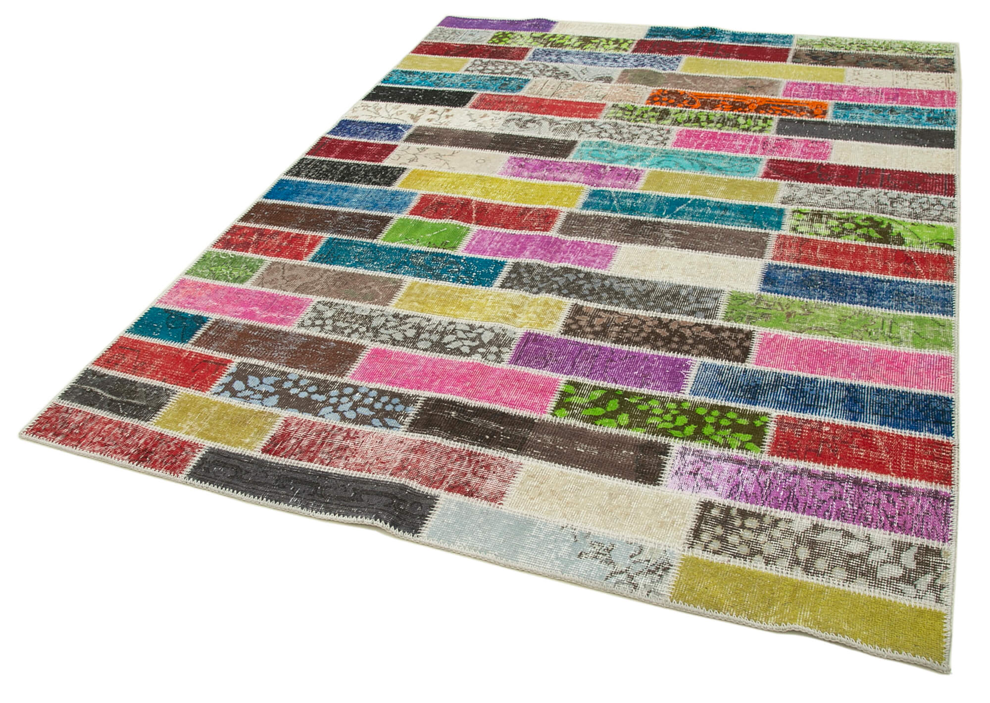 Kırk Yama Pembe Patchwork Pamuk Yün El Dokuma Halısı 176x227 Agacan