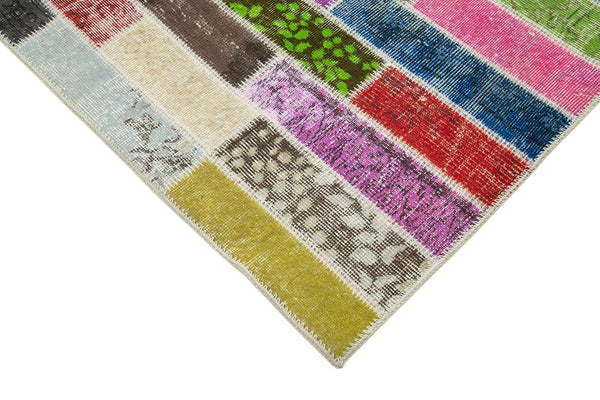 Kırk Yama Pembe Patchwork Pamuk Yün El Dokuma Halısı 176x227 Agacan