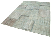 Kırk Yama Mavi Patchwork Pamuk Yün El Dokuma Halısı 170x240 Agacan