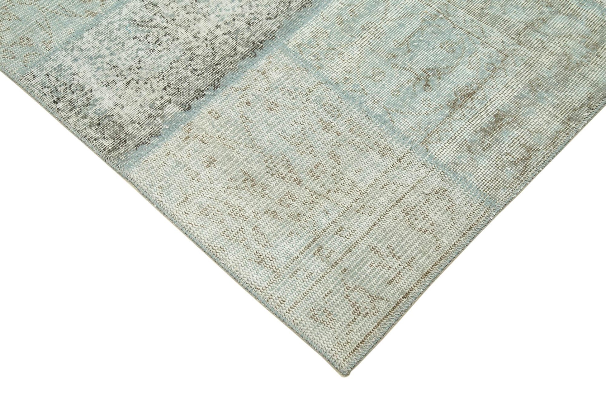 Kırk Yama Mavi Patchwork Pamuk Yün El Dokuma Halısı 170x240 Agacan