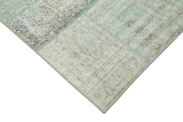 Kırk Yama Mavi Patchwork Pamuk Yün El Dokuma Halısı 170x240 Agacan