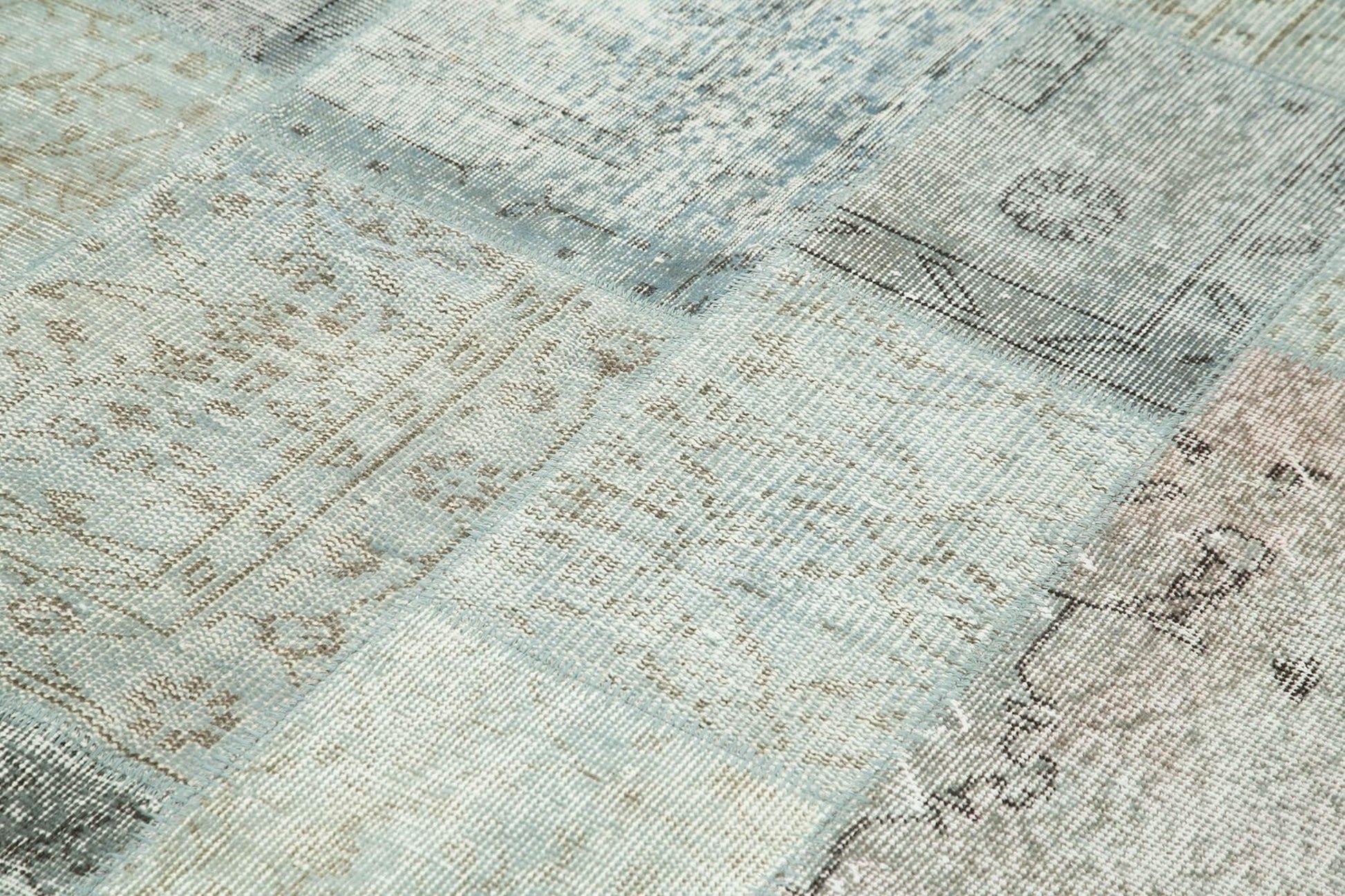 Kırk Yama Mavi Patchwork Pamuk Yün El Dokuma Halısı 170x240 Agacan