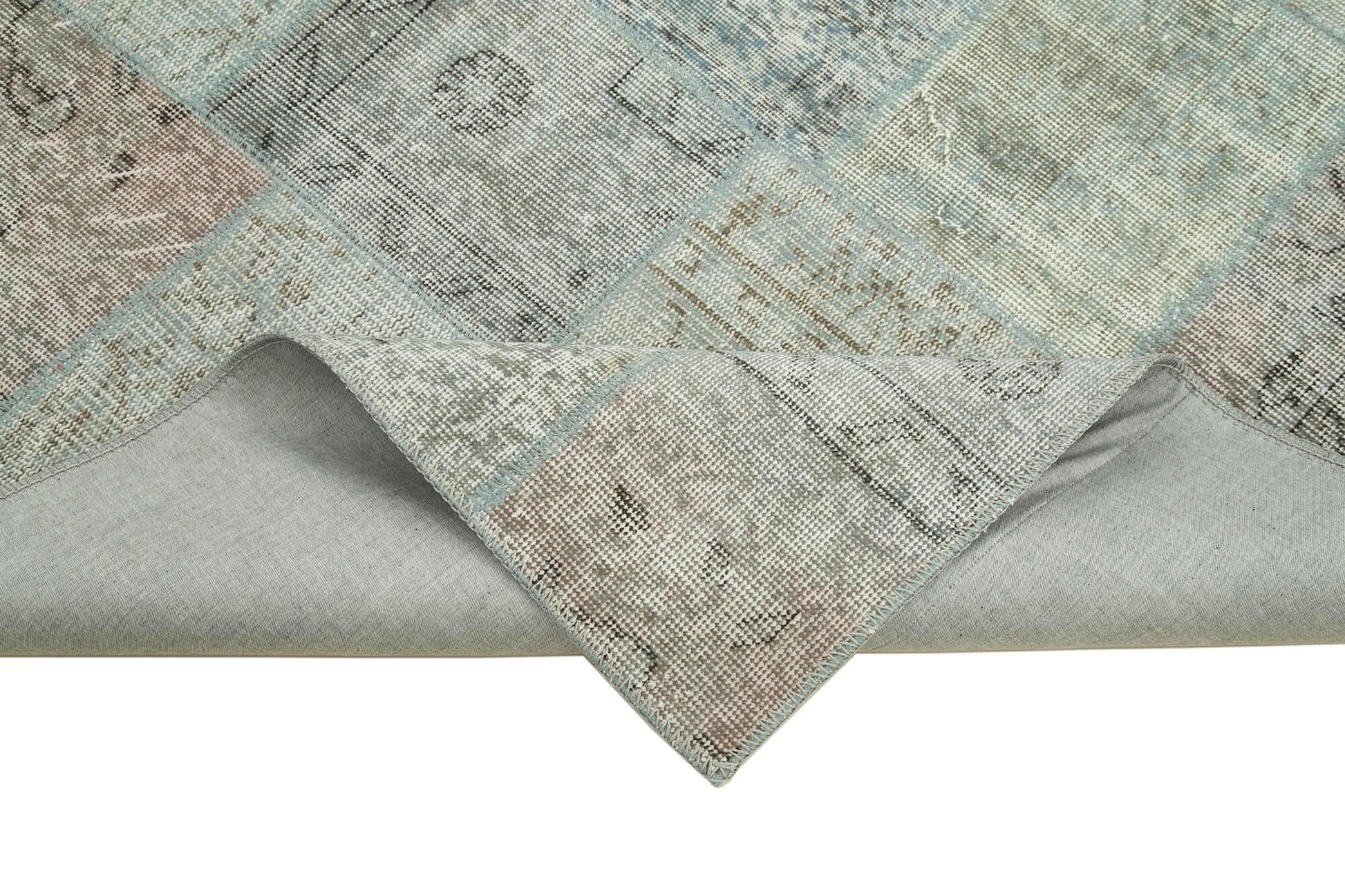 Kırk Yama Mavi Patchwork Pamuk Yün El Dokuma Halısı 170x240 Agacan