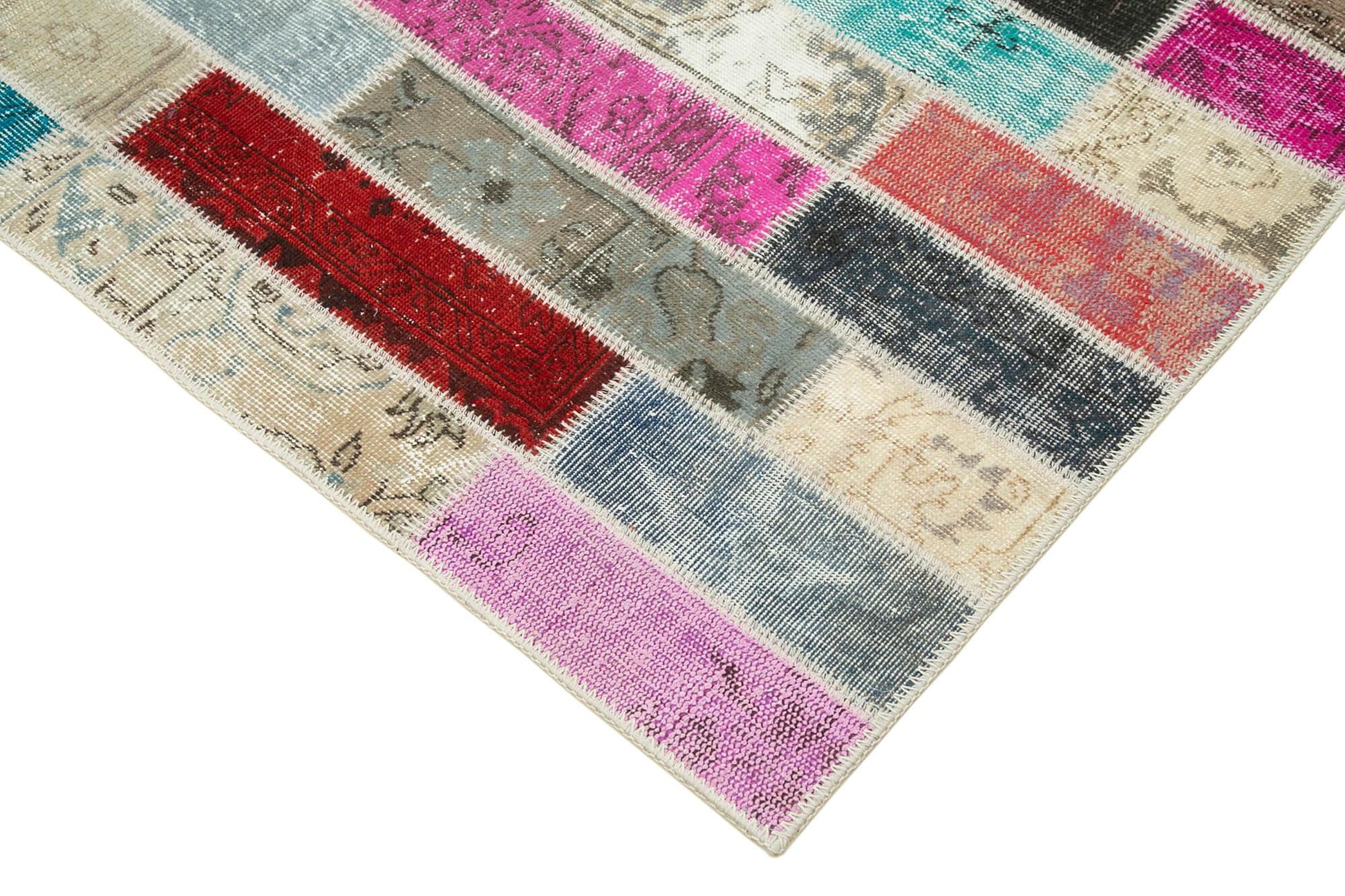 Kırk Yama Pembe Patchwork Pamuk Yün El Dokuma Halısı 170x237 Agacan