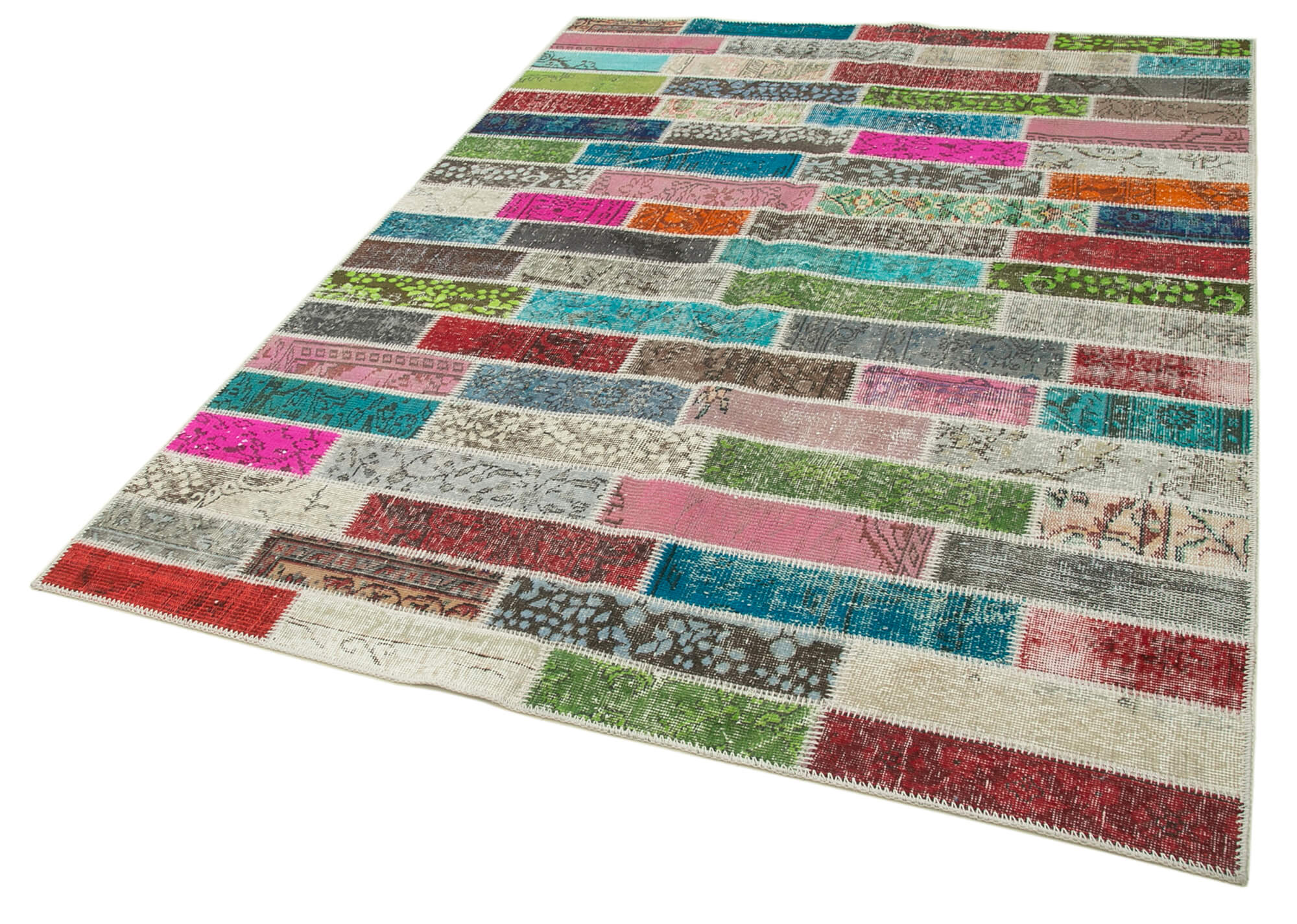 Kırk Yama Pembe Patchwork Pamuk Yün El Dokuma Halısı 173x228 Agacan