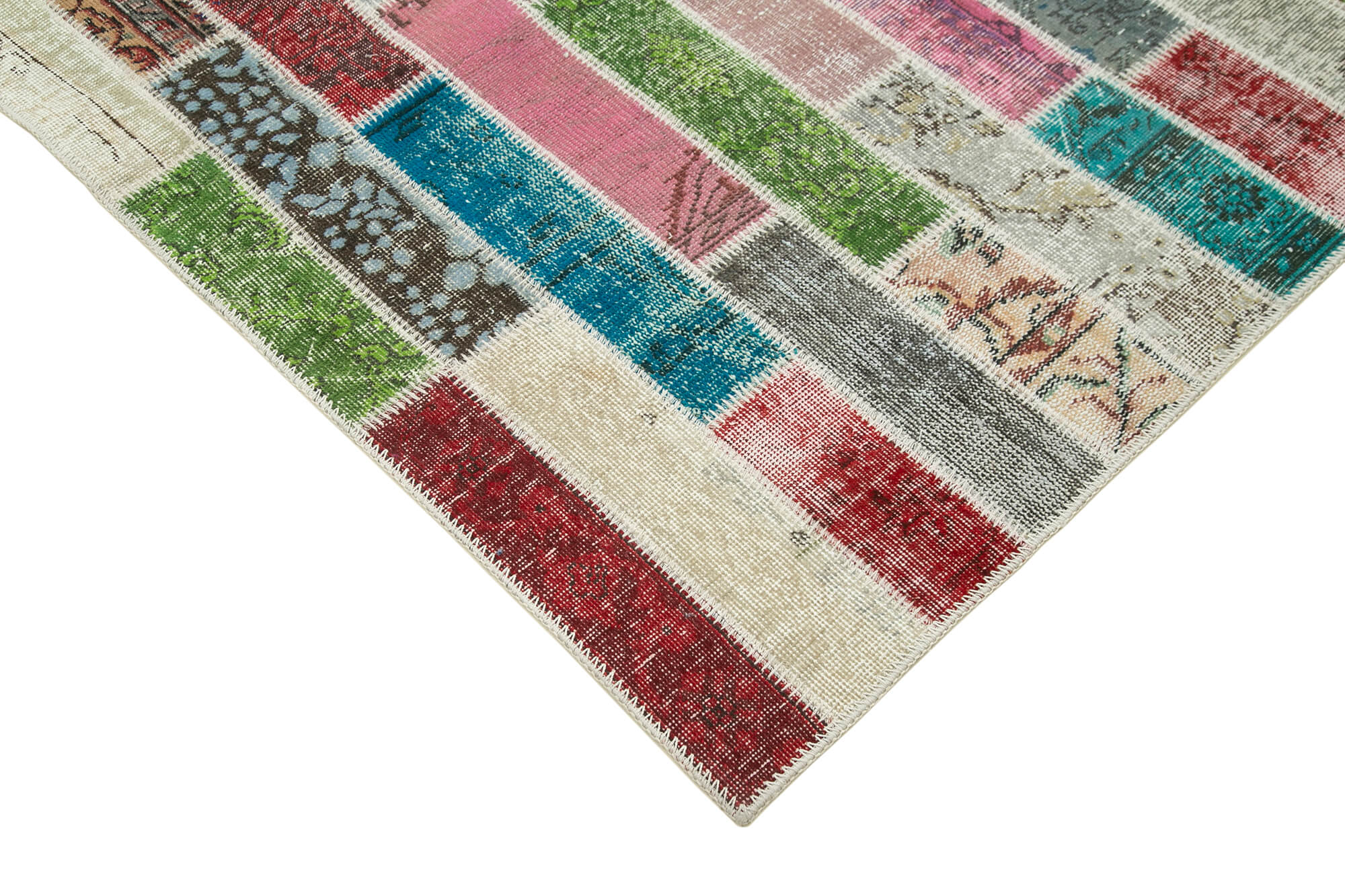 Kırk Yama Pembe Patchwork Pamuk Yün El Dokuma Halısı 173x228 Agacan