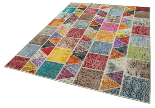 Kırk Yama Pembe Patchwork Pamuk Yün El Dokuma Halısı 180x232 Agacan