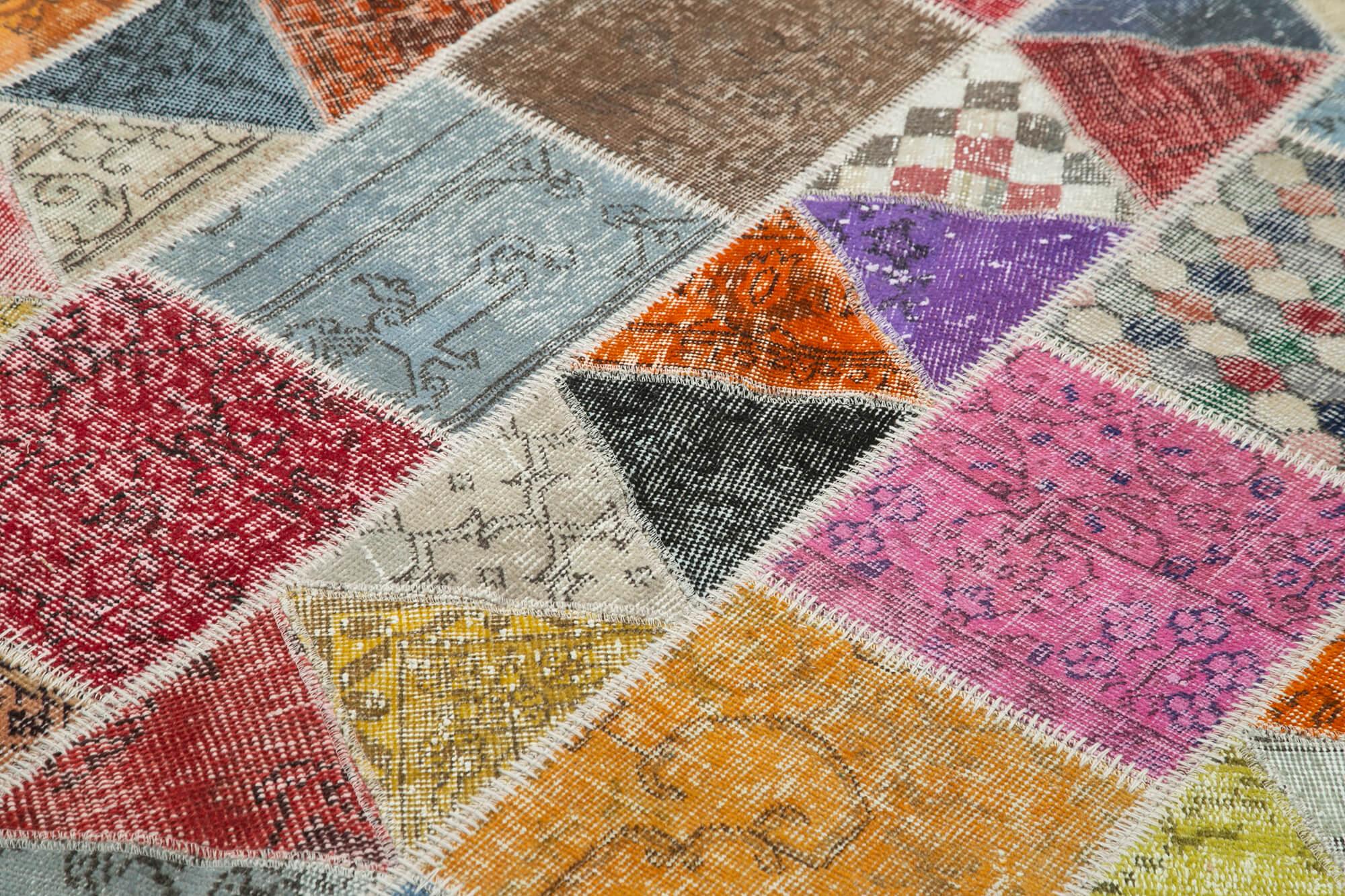 Kırk Yama Pembe Patchwork Pamuk Yün El Dokuma Halısı 180x232 Agacan