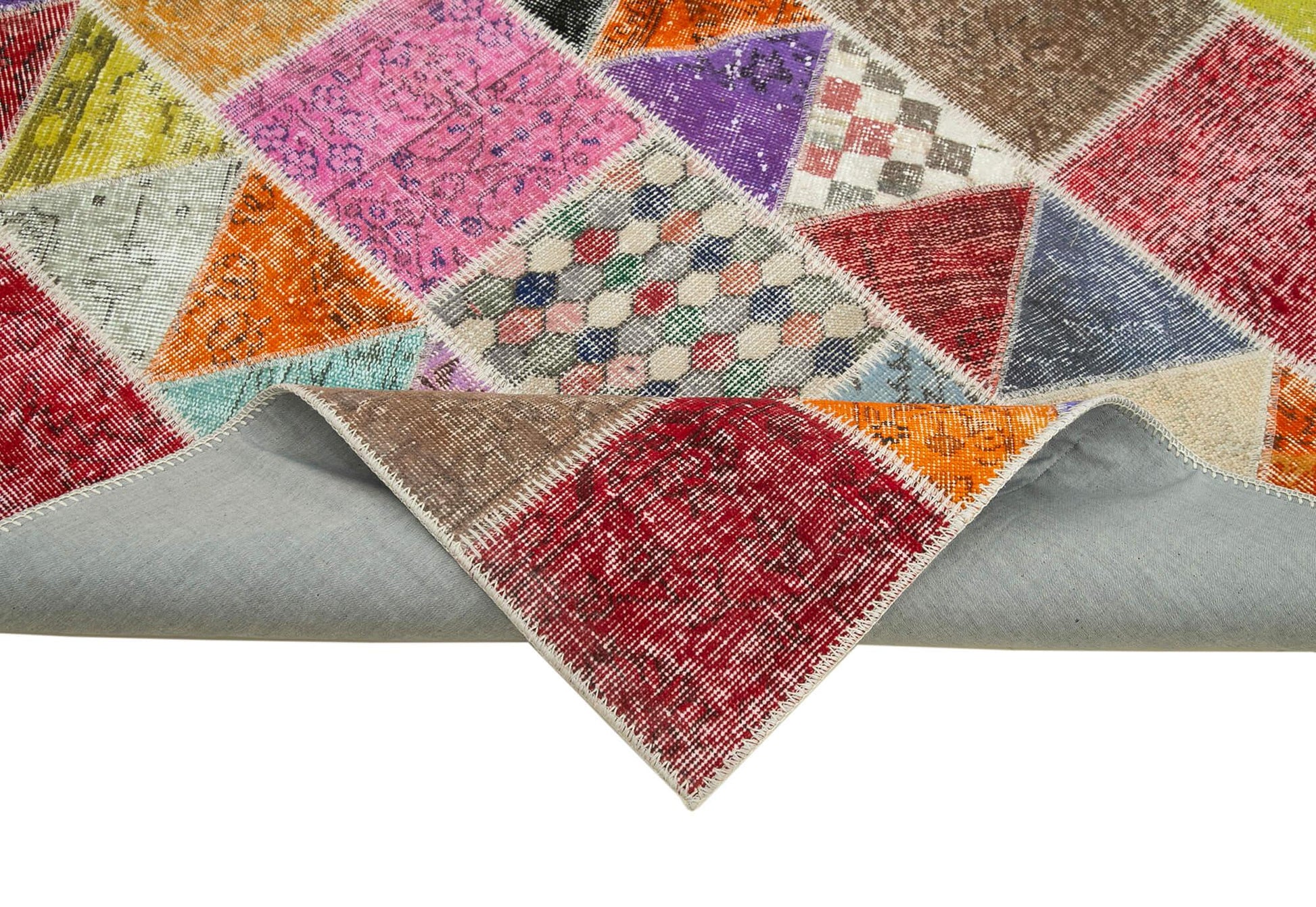 Kırk Yama Pembe Patchwork Pamuk Yün El Dokuma Halısı 180x232 Agacan