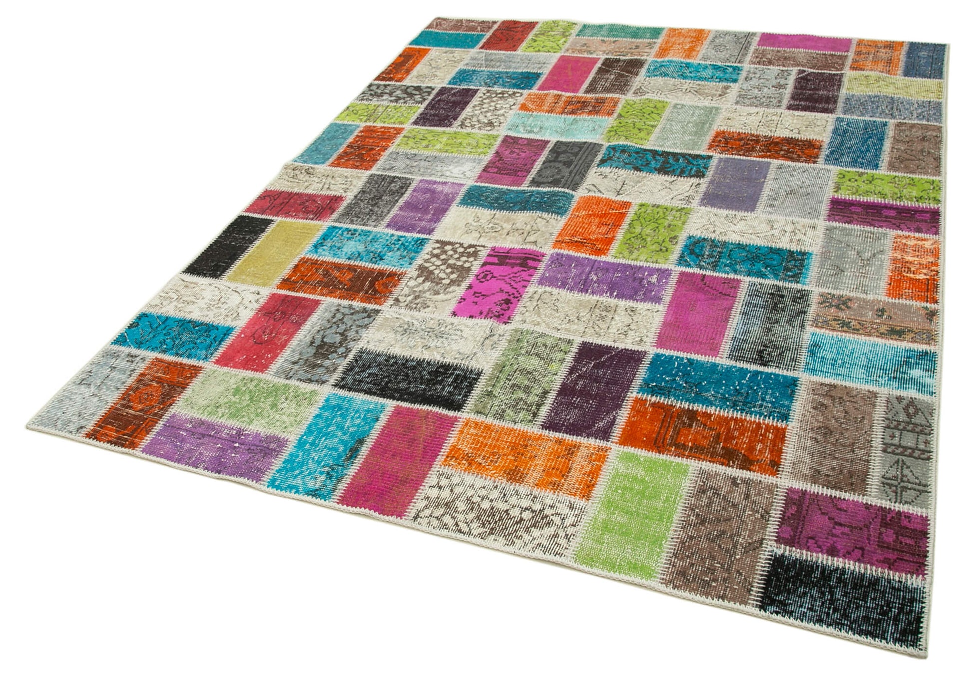 Kırk Yama Pembe Patchwork Pamuk Yün El Dokuma Halısı 173x225 Agacan