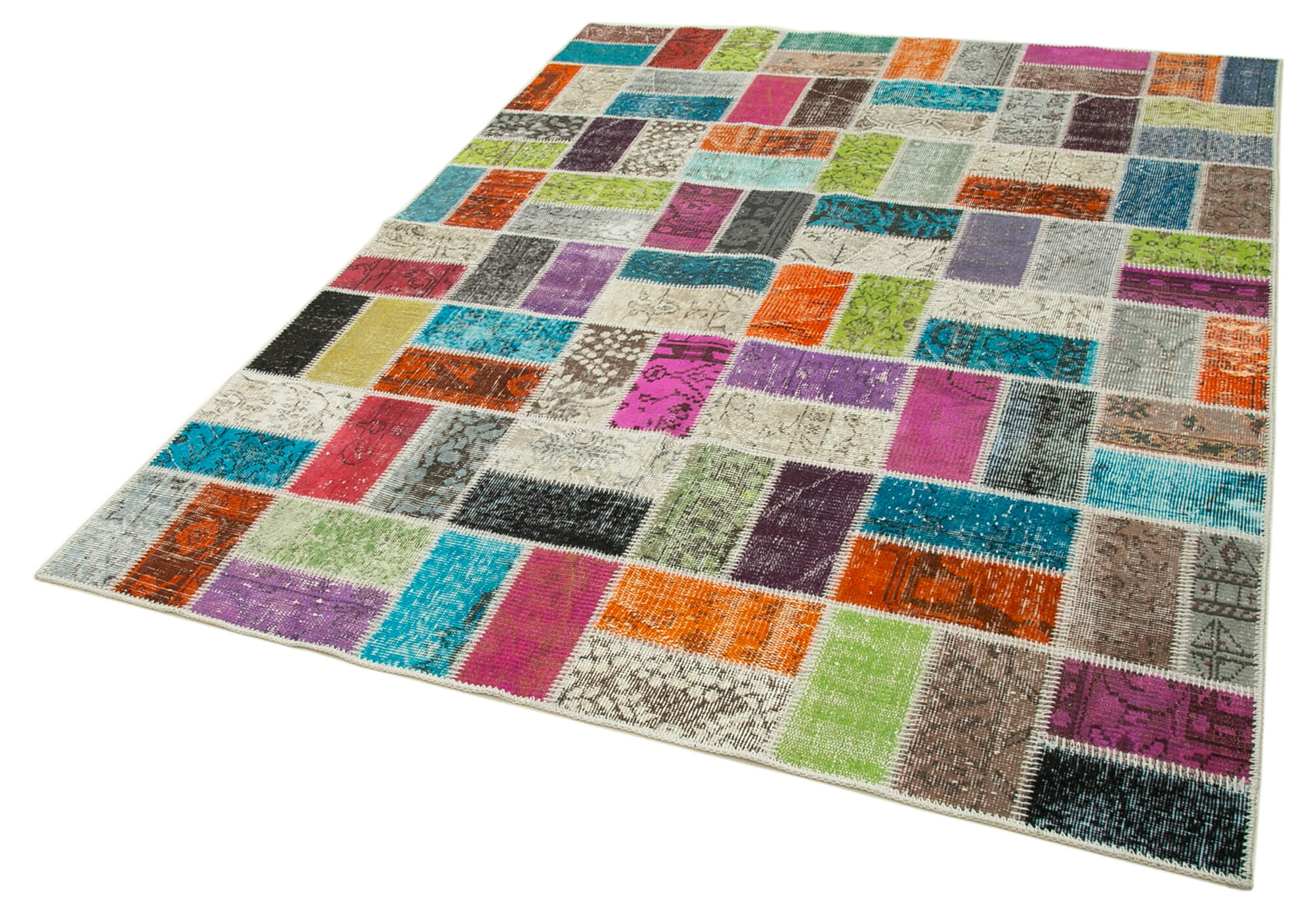 Kırk Yama Pembe Patchwork Pamuk Yün El Dokuma Halısı 173x225 Agacan