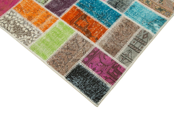Kırk Yama Pembe Patchwork Pamuk Yün El Dokuma Halısı 173x225 Agacan