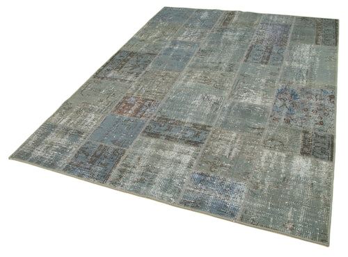 Kırk Yama Gri Patchwork Pamuk Yün El Dokuma Halısı 174x240 Agacan