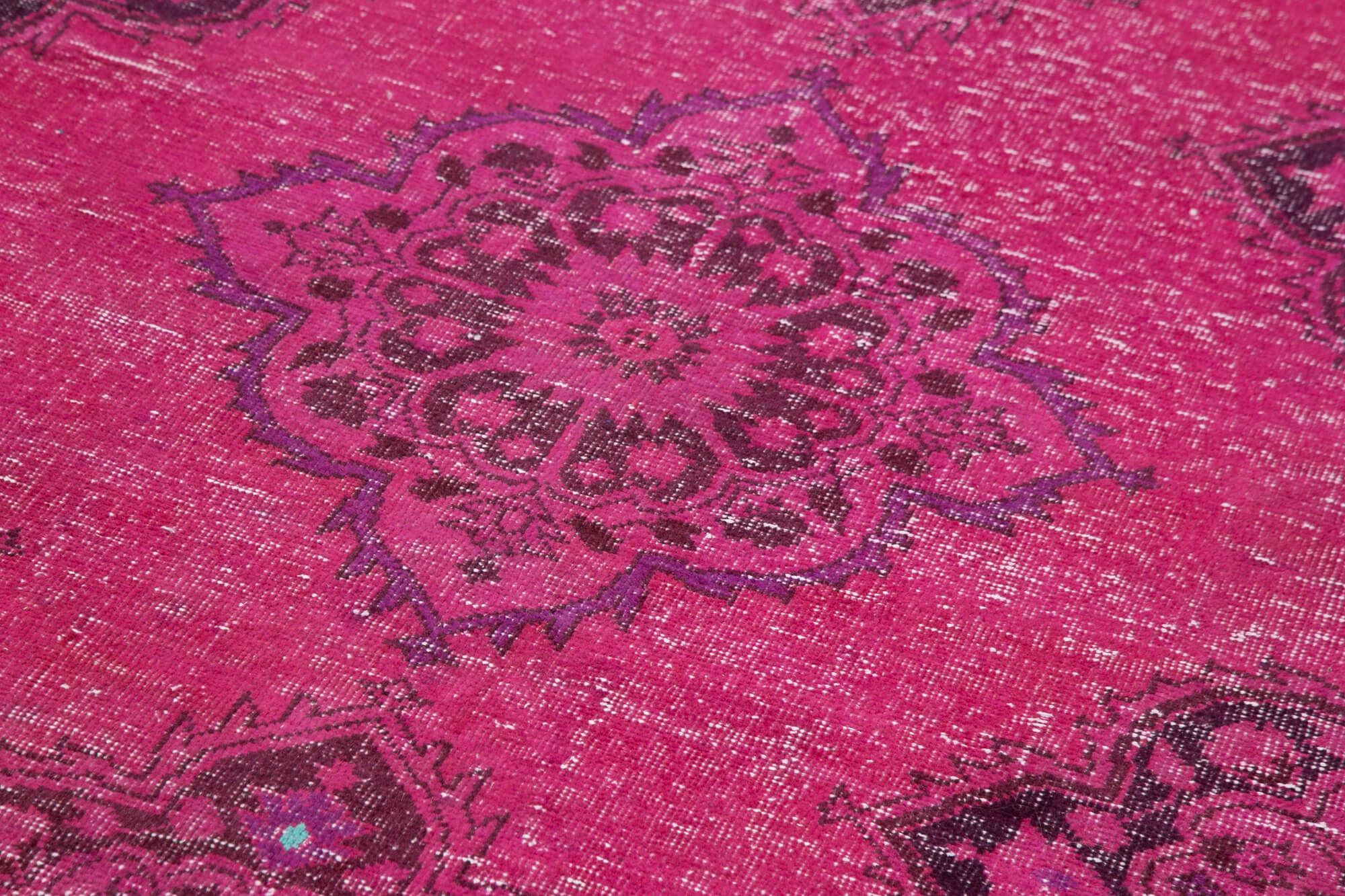 Zile Fuşya Eskitme Pamuk Yün El Dokuma Halısı 143x347 Agacan