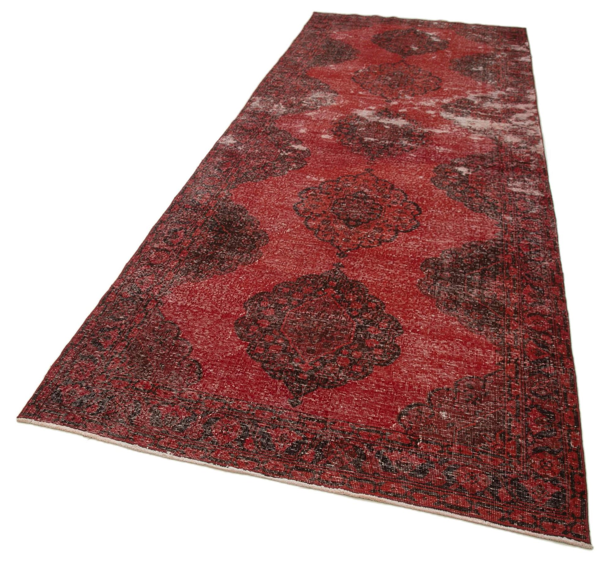 Zile Kırmızı Eskitme Pamuk Yün El Dokuma Halısı 143x410 Agacan