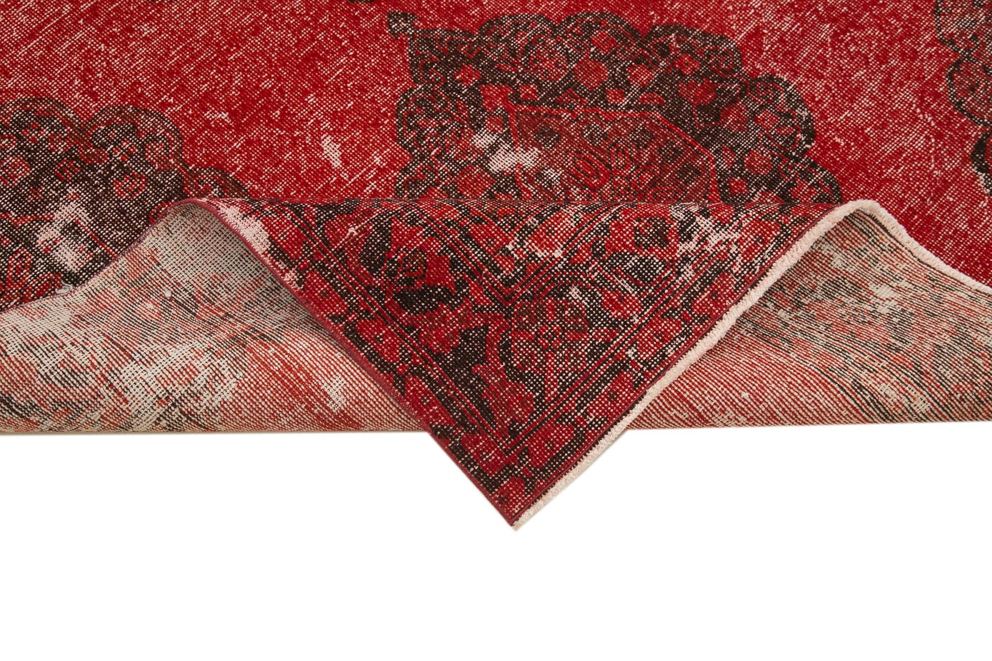 Zile Kırmızı Eskitme Pamuk Yün El Dokuma Halısı 143x410 Agacan