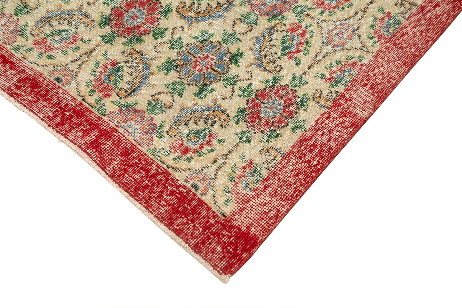 Checkered Vintage Bej Eskitme Pamuk Yün El Dokuma Halısı 115x197 Agacan