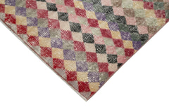 Checkered Runner Beyaz Geometrik Pamuk Yün El Dokuma Halısı 79x211 Agacan